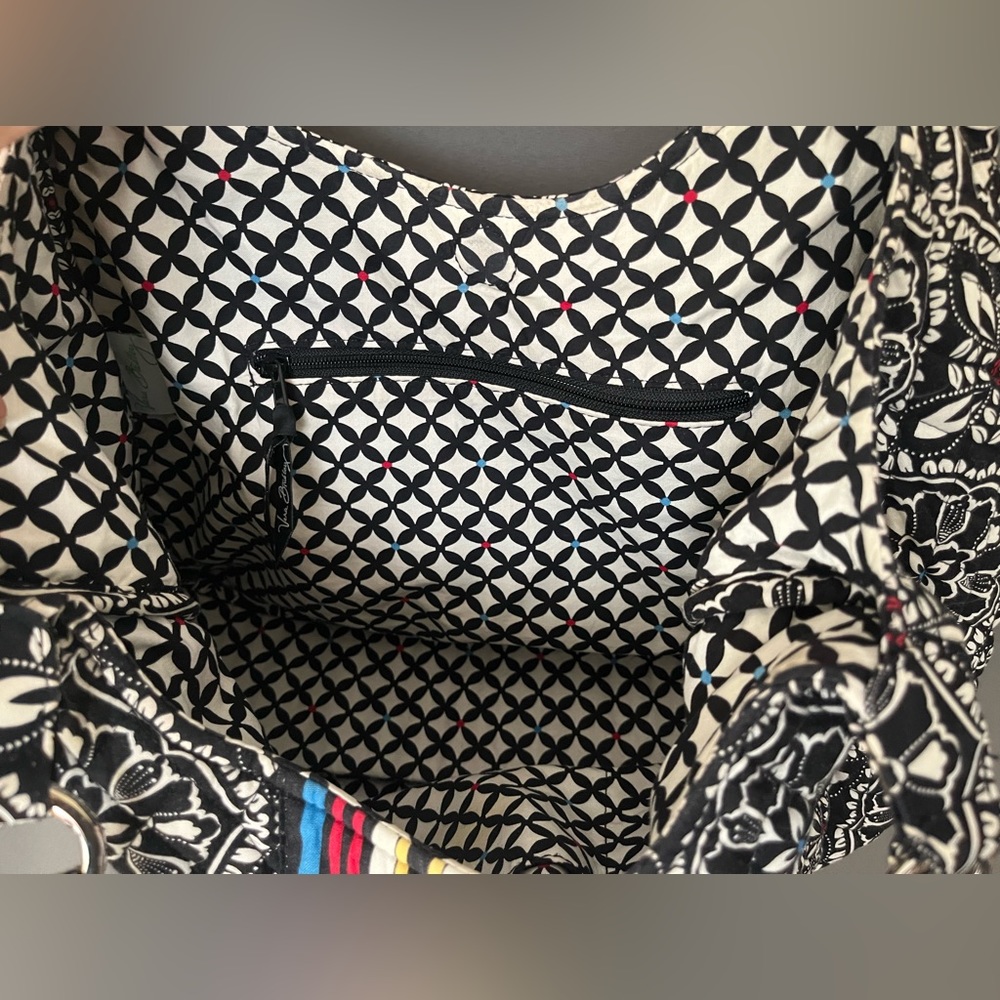 Vera Bradley Barcelona Black White Multicolor Stripe Scoop Quilted Purse - Picture 5 of 10